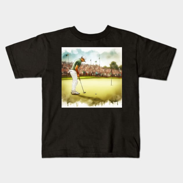 Artistic illustration of golfer putting on the 18th green Kids T-Shirt by WelshDesigns